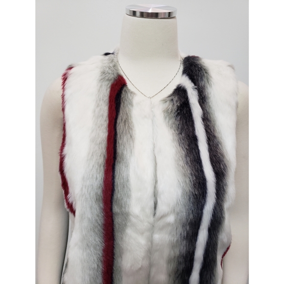 Elie Tahari Jill Faux Fur Striped Sleeveless Long - Picture 7 of 10